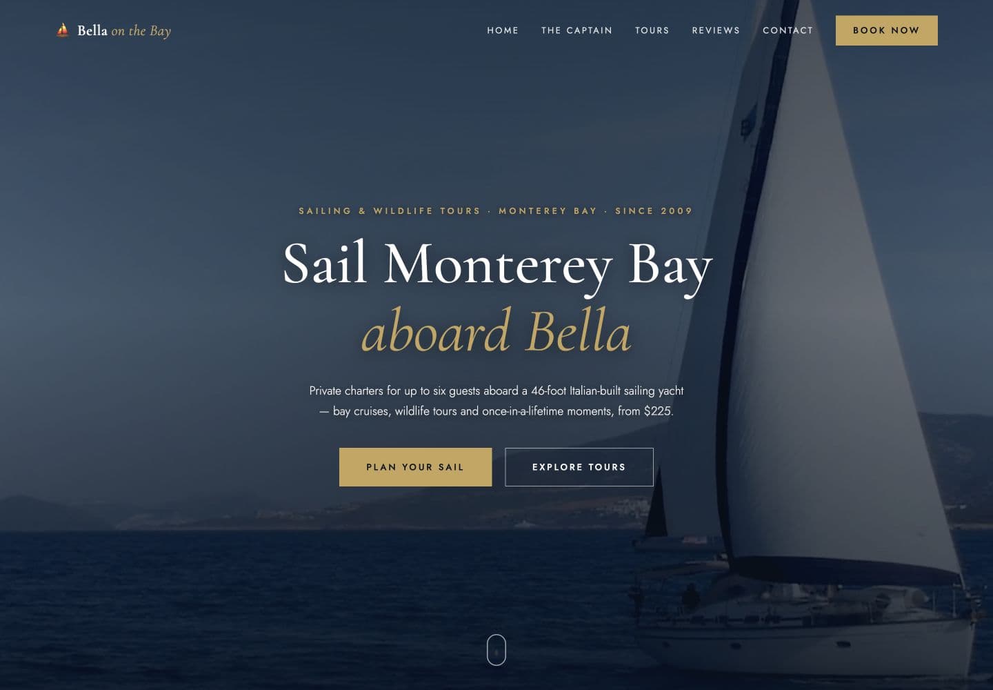 Bella on the Bay website on desktop